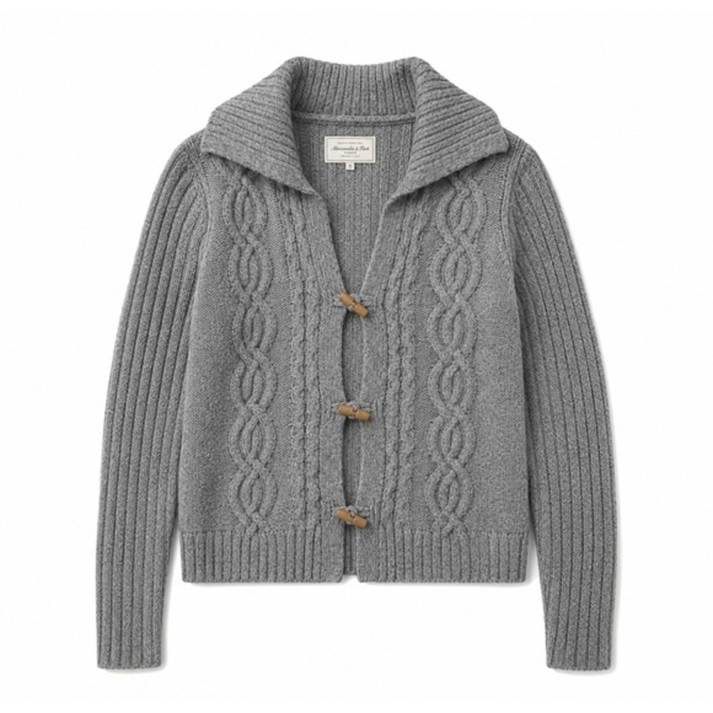 Abercrombie & Fitch Archive Collection Grey Cable Knit Toggle Cardigan Sweater M
